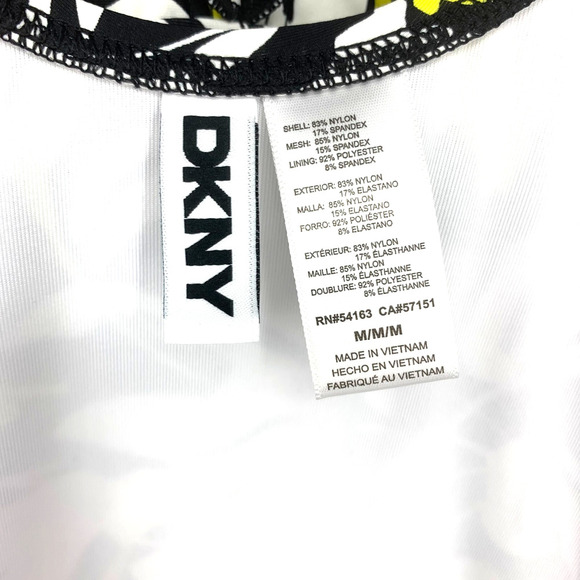 NWT DKNY Sz M Black & Yellow Floral Ruffle Trim One Piece Swim Bathing Suit NEW - Picture 7 of 9